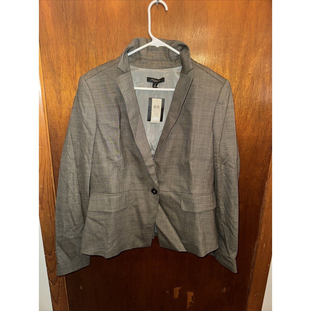 NWT Ann Taylor Womens Dark Gray Blazer Jacket Size 14 94% Virgin Wool
